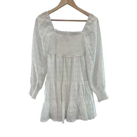 NEW Allison & Kelly White Seersucker Tiered Mini Dress XS Smocked Bodice Junior - Picture 4 of 8